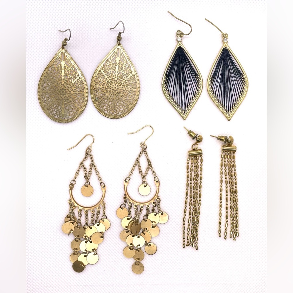 FOUR PAIR Goldtone Drop Earrings Bundle!  Absolutely Gorgeous Set!  Lot of FOUR!